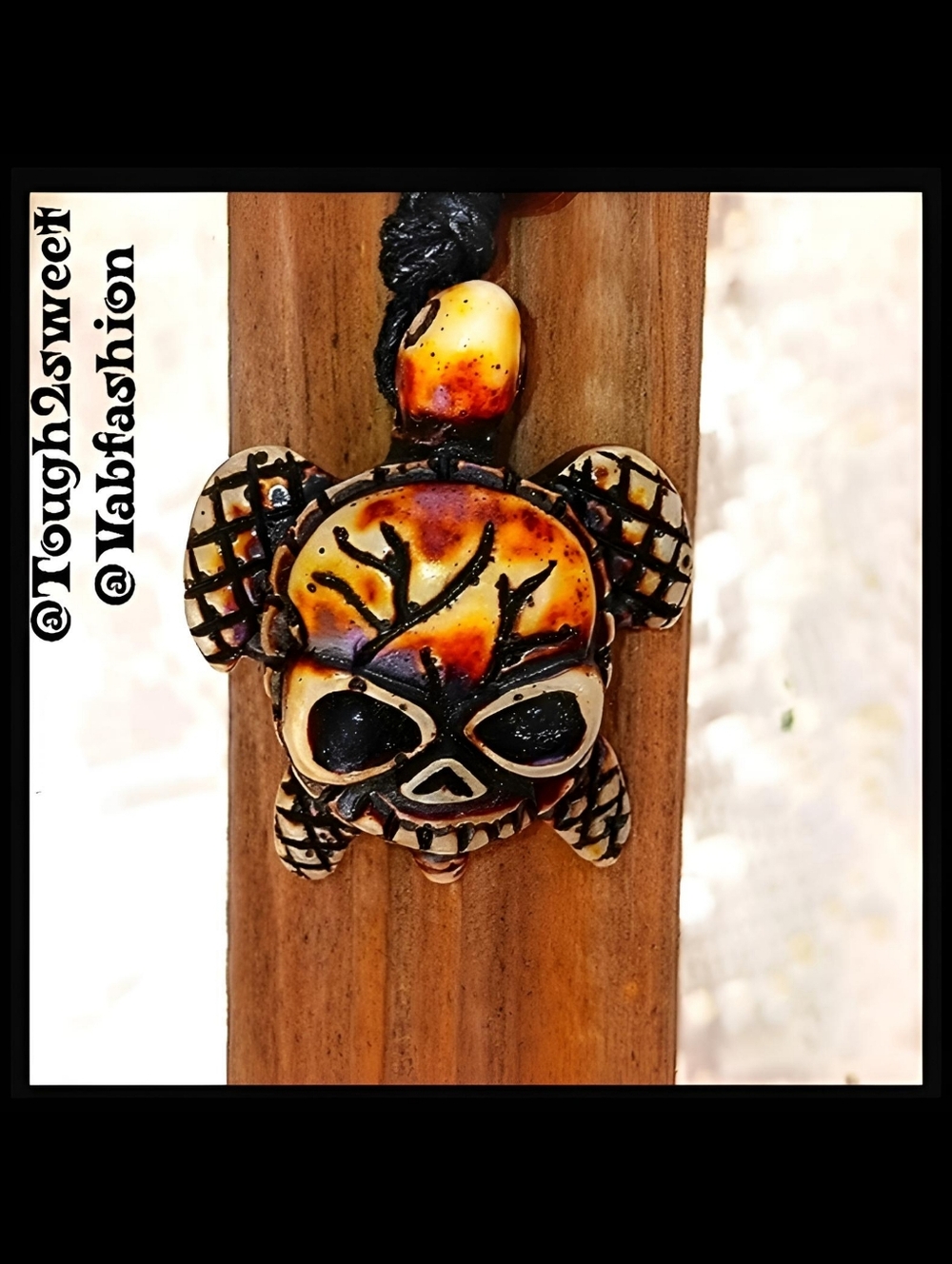 🆕️ARTISAN CARVED RESIN SKULL TURTLE ADJUSTABLE NECKLACE (A6) GIFT BOXED